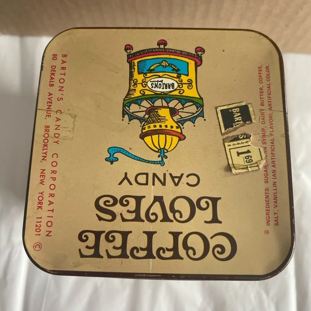 Vintage Storage Tin Coffee Loves Candy Cream and Brown